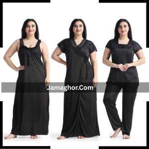 4 Part Black Color nighty