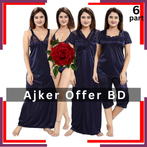 Black color 6 Part  (3 Quater) Nighty