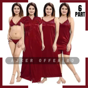 Maroon Colour 6-Part Nighty
