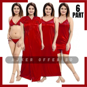 Red Colour 6-Part Nighty