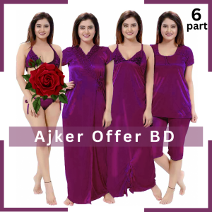 Purple color 6 Part  (3 Quater) Nighty