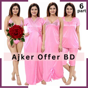Pink color 6 Part  (3 Quater) Nighty